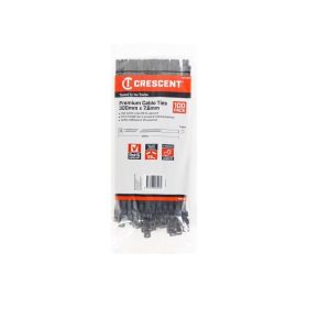 CRESCENT 300mm x 7.6mm Heavy Duty Black Cable Ties - 100Pk.