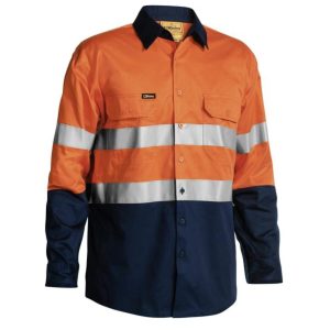 BISLEY TAPED HI VIS COOL LIGHTWEIGHT SHIRT ORANGE/NAVY 2XL