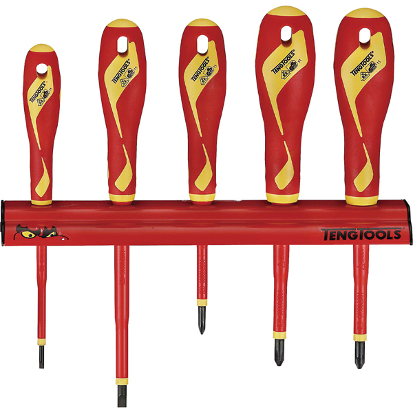 Teng 5pc 1000V VDE Screwdriver Set w/ Wall Rack Teng 5pc 1000V VDE Screwdriver Set w/ Wall Rack