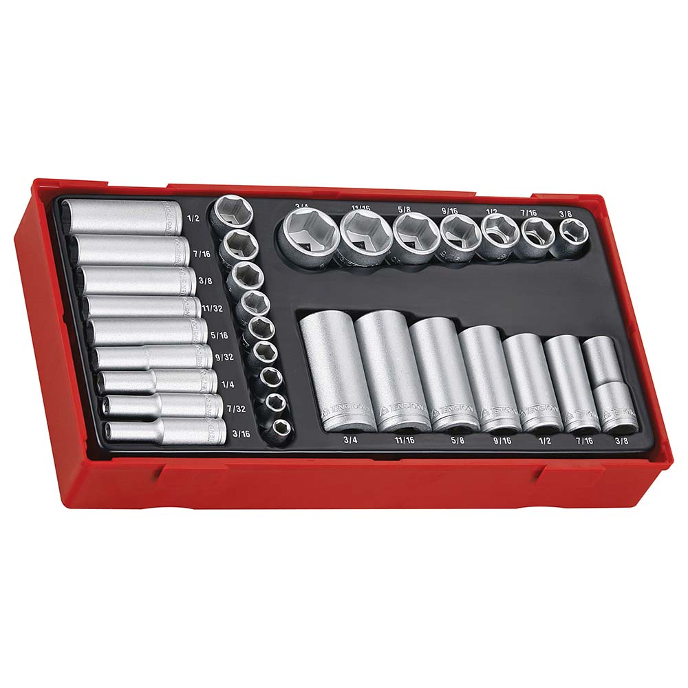 Teng 32pc 1/4 & 3/8in Dr. Reg/Deep AF Skt Set - TC-Tray