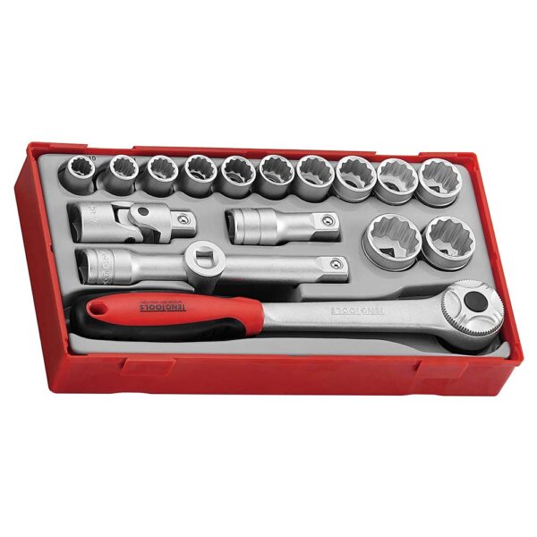 Teng 17pc 1/2in Dr. Skt & Acc Set 10-24mm - TC-Tray Teng 17pc 1/2in Dr. Skt & Acc Set 10-24mm - TC-Tray