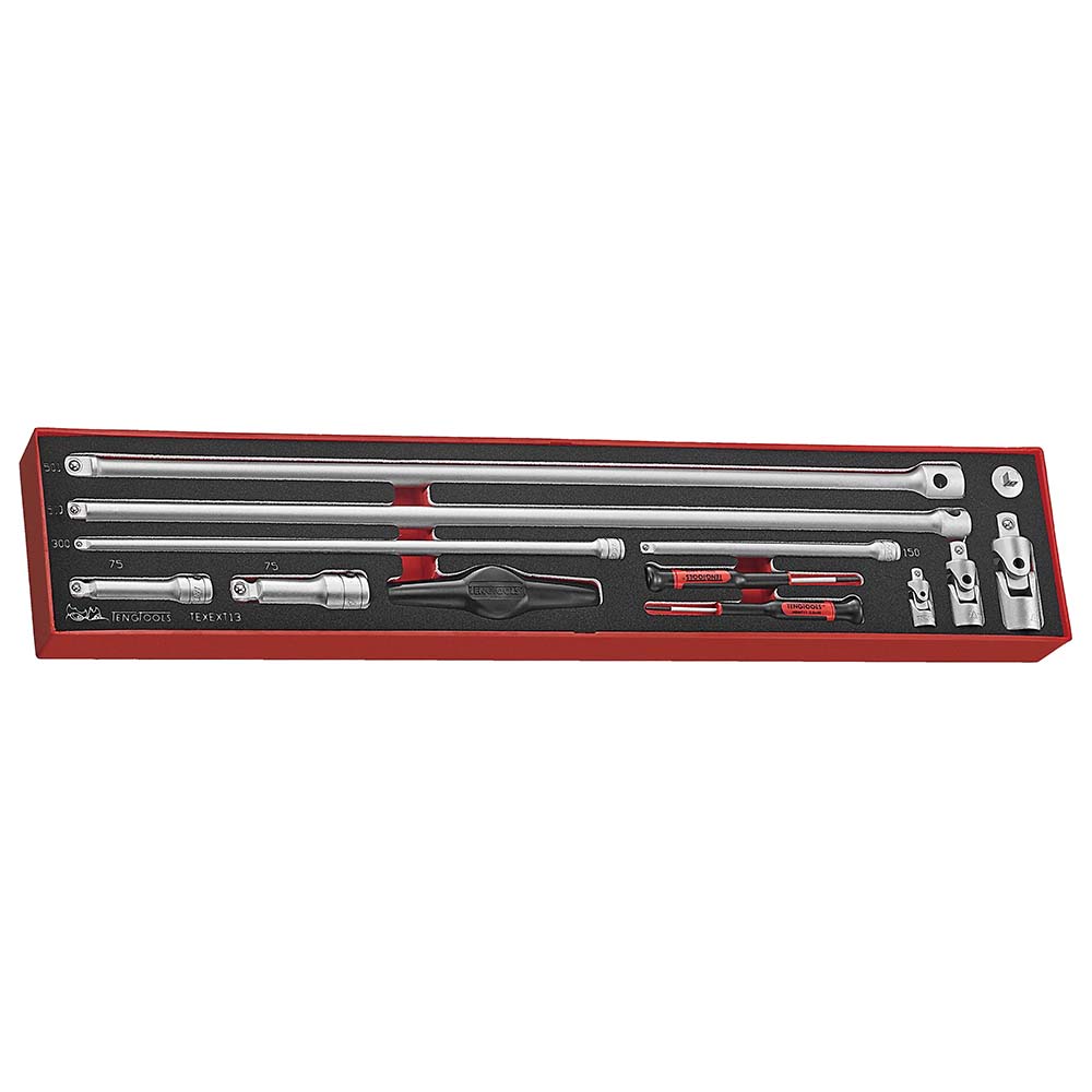 Teng 13pc 1/4-3/8-1/2in Dr. Ext Bar & Acc Set-TEX-Tray