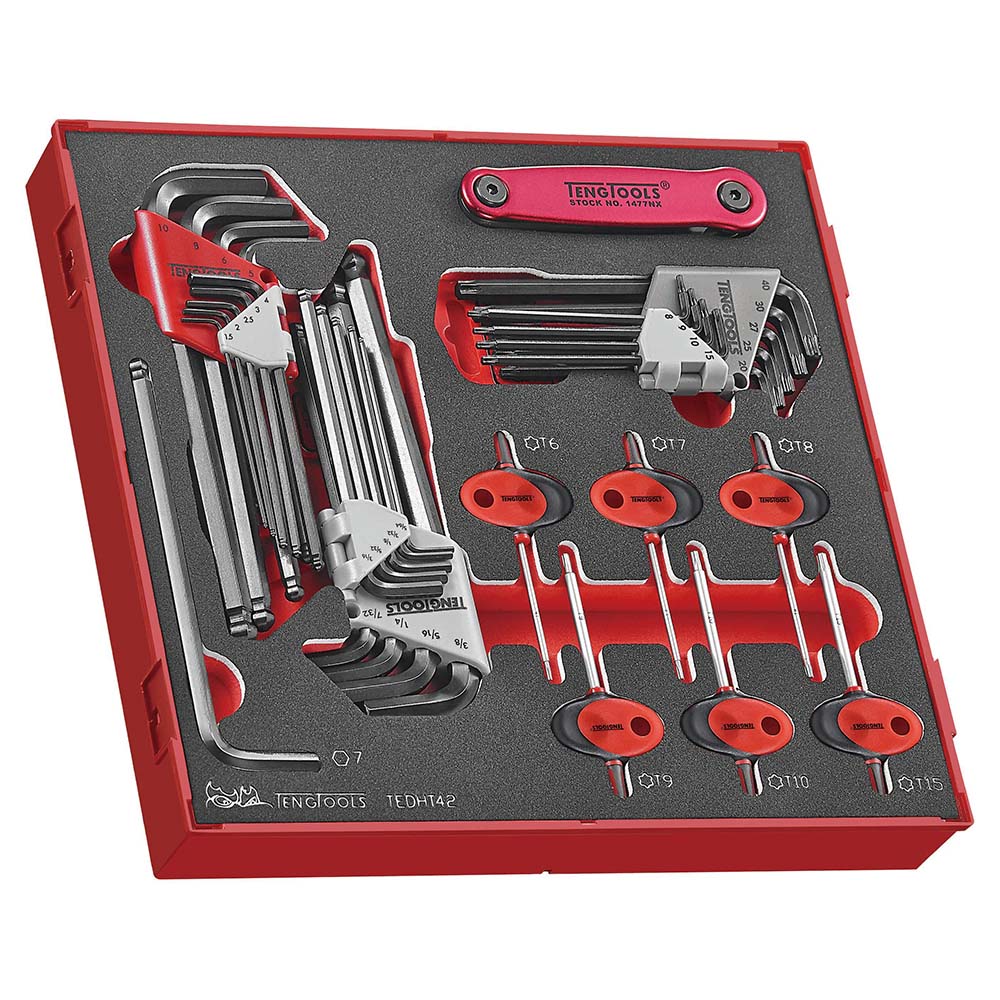 Teng 42pc MM/AF Hex & TX Ball-End Key Set - TED-Tray