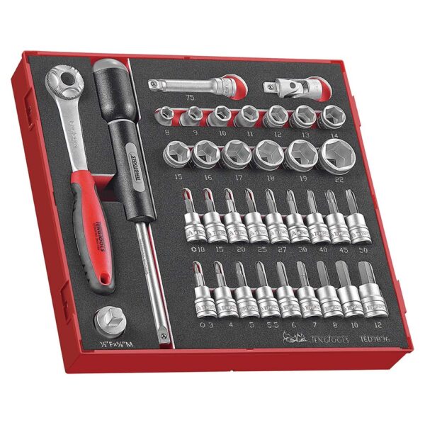 Teng 36pc 3/8in Dr. Std & Tx/Hex Skt Set - TED-Tray