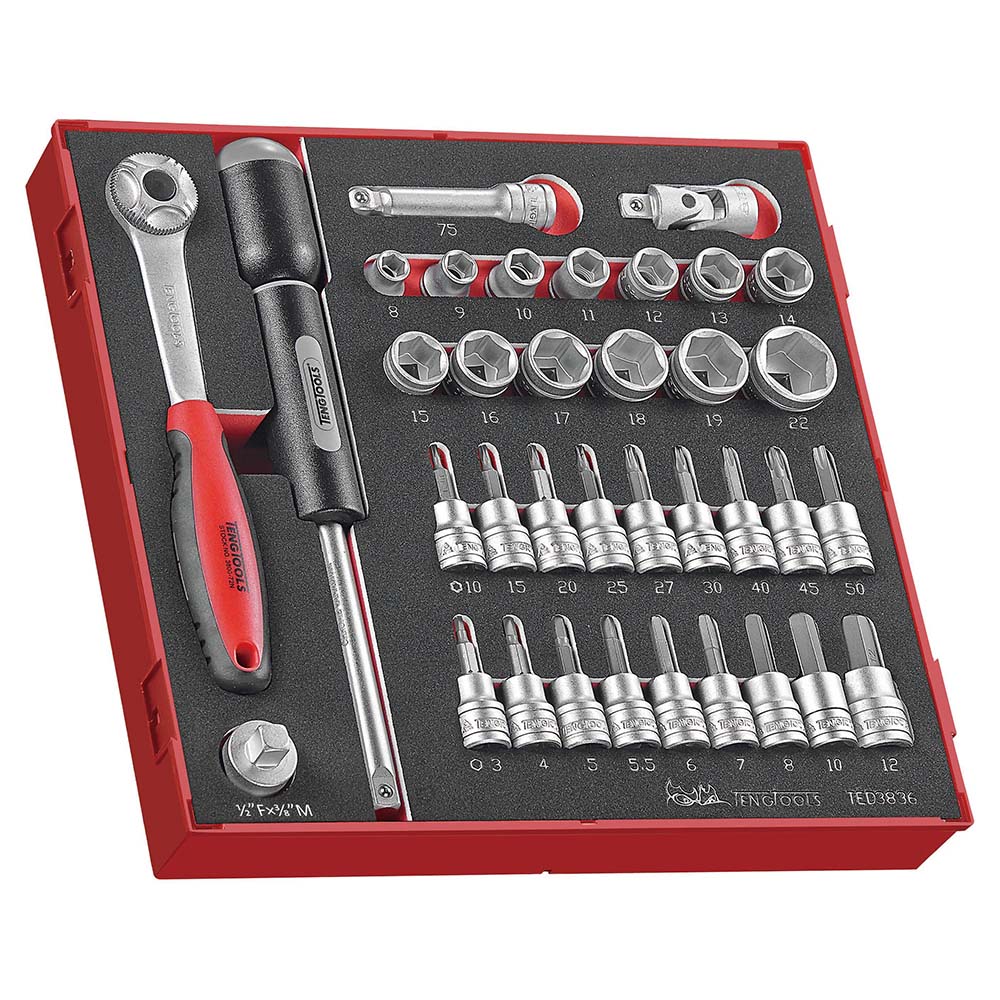 Teng 36pc 3/8in Dr. Std & Tx/Hex Skt Set - TED-Tray