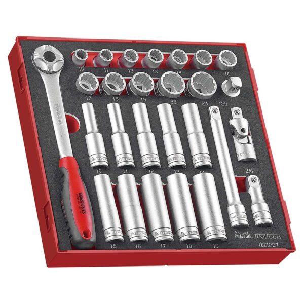 Teng 27pc 1/2in Dr. Skt & Acc Set 10-24mm - TED-Tray Teng 27pc 1/2in Dr. Skt & Acc Set 10-24mm - TED-Tray