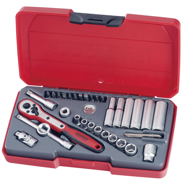 Teng 35pc 1/4in Dr. Imperial Reg/Deep Socket Set Teng 35pc 1/4in Dr. Imperial Reg/Deep Socket Set