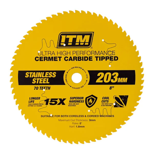 ITM 203mm SS Metal Cutting Blade Cermet Carbide Tipped 70T ITM 203mm SS Metal Cutting Blade Cermet Carbide Tipped 70T