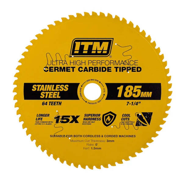 ITM 185mm SS Metal Cutting Blade Cermet Carbide Tipped 64T ITM 185mm SS Metal Cutting Blade Cermet Carbide Tipped 64T
