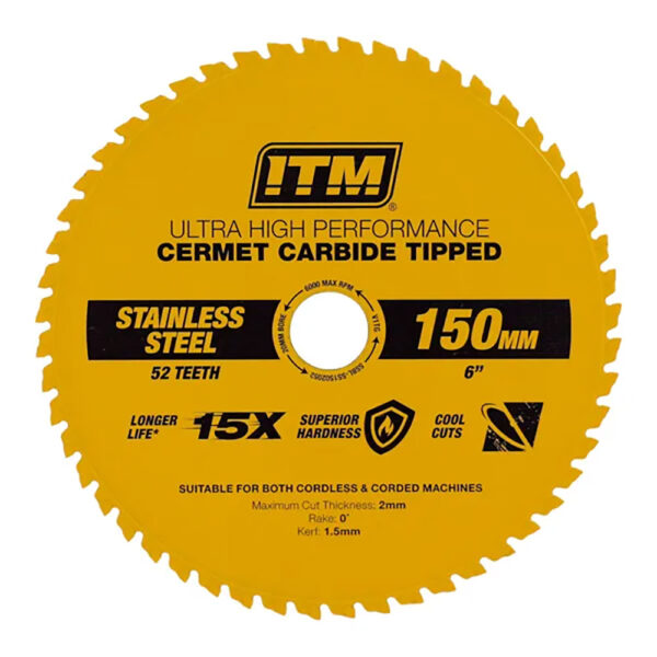 ITM 150mm SS Metal Cutting Blade Cermet Carbide Tipped 52T ITM 150mm SS Metal Cutting Blade Cermet Carbide Tipped 52T