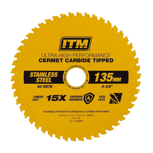 ITM 135mm SS Metal Cutting Blade Cermet Carbide Tipped 50T ITM 135mm SS Metal Cutting Blade Cermet Carbide Tipped 50T