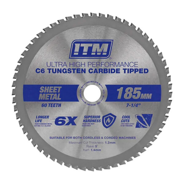 ITM 185mm Sheet Metal Cutting Blade Cermet CarbideTipped 60T ITM 185mm Sheet Metal Cutting Blade Cermet CarbideTipped 60T