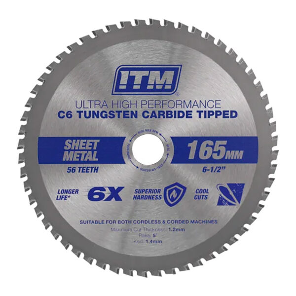 ITM 165mm Sheet Metal Cutting Blade Cermet CarbideTipped 56T ITM 165mm Sheet Metal Cutting Blade Cermet CarbideTipped 56T