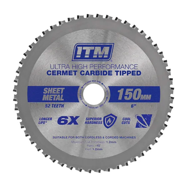ITM 150mm Sheet Metal Cutting Blade Cermet CarbideTipped 52T ITM 150mm Sheet Metal Cutting Blade Cermet CarbideTipped 52T