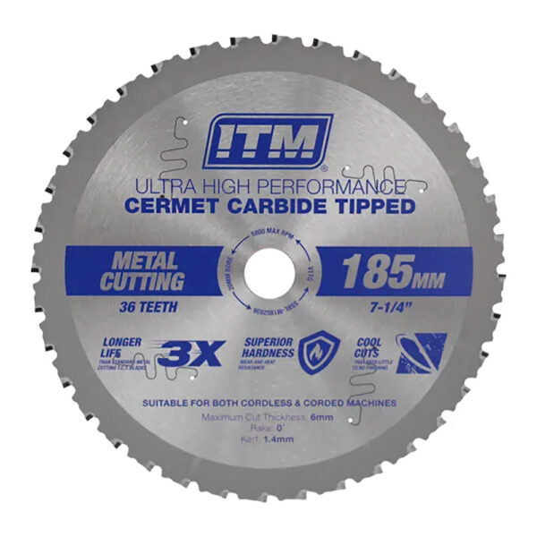 ITM 185mm Metal Cutting Blade Cermet Carbide Tipped 36T ITM 185mm Metal Cutting Blade Cermet Carbide Tipped 36T
