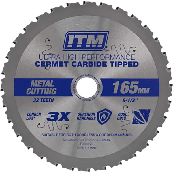 ITM 165mm Metal Cutting Blade Cermet Carbide Tipped 32T ITM 165mm Metal Cutting Blade Cermet Carbide Tipped 32T