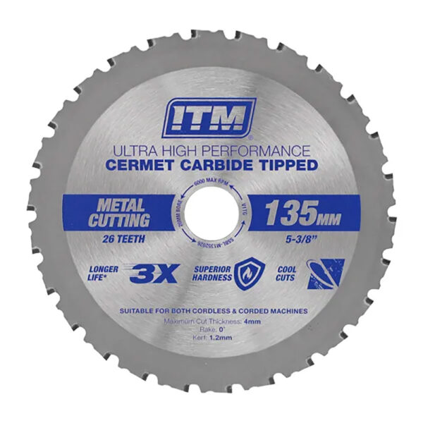 ITM 135mm Metal Cutting Blade Cermet Carbide Tipped 26T ITM 135mm Metal Cutting Blade Cermet Carbide Tipped 26T