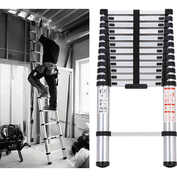 ProEquip 3.8M Telescopic Aluminium Ladder 150kg Cap. ProEquip 3.8M Telescopic Aluminium Ladder 150kg Cap.