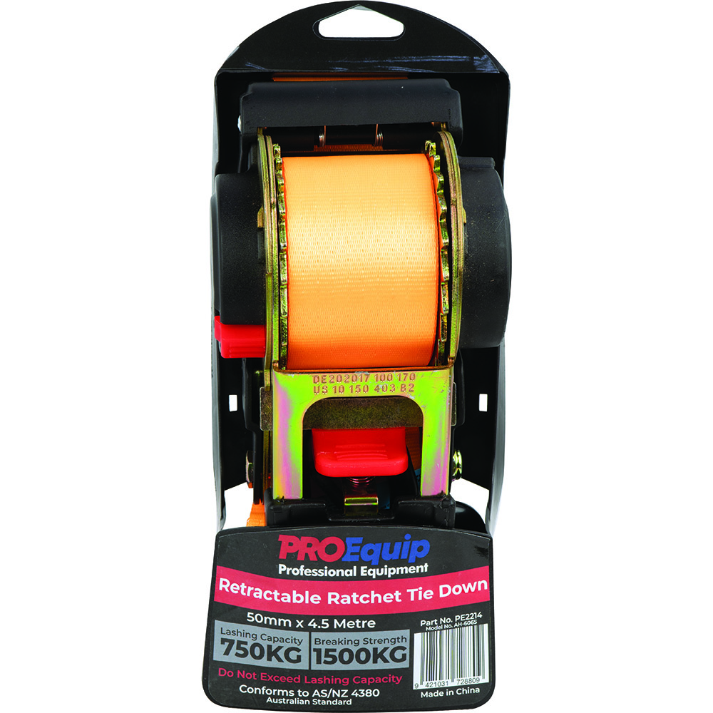 ProEquip Auto Ratchet Tie Down Strap 50mm x 4.5M LC750kg