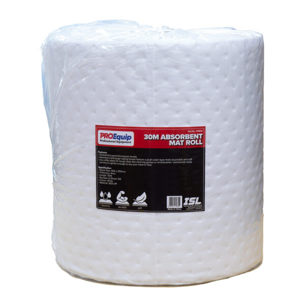 ProEquip Absorbent Mat Roll 30M - 400x250x4mm - Oil (White) ProEquip Absorbent Mat Roll 30M - 400x250x4mm - Oil (White)