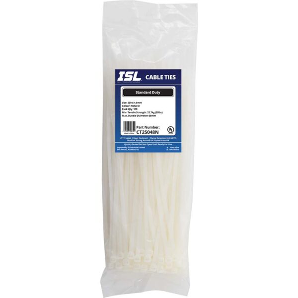 ISL 250 x 4.8mm Nylon Cable Tie - Nat. - 100pk