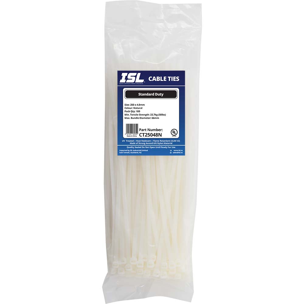 ISL 250 x 4.8mm Nylon Cable Tie - Nat. - 100pk