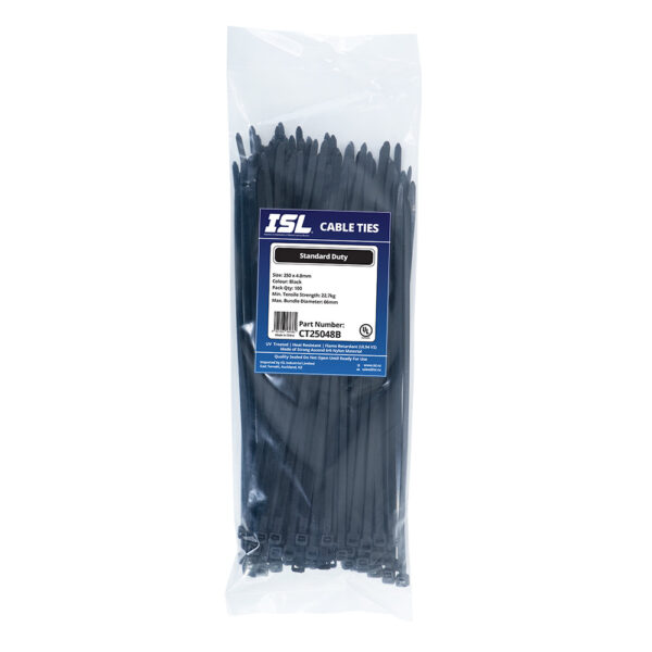 ISL 250 x 4.8mm UV Nylon Cable Tie - Blk. - 100pk ISL 250 x 4.8mm UV Nylon Cable Tie - Blk. - 100pk