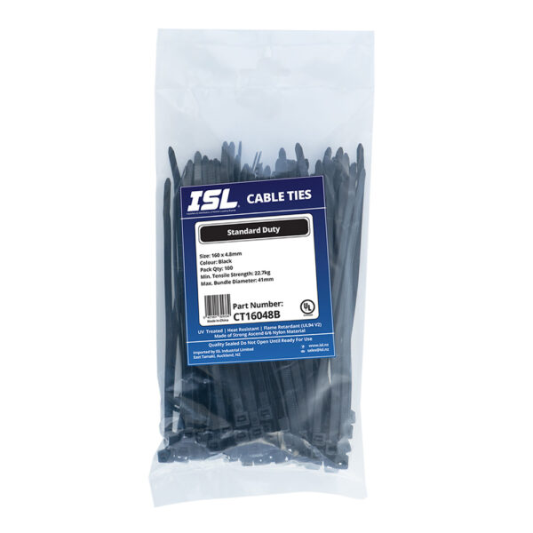 ISL 160 x 4.8mm UV Nylon Cable Tie - Blk. - 100pk ISL 160 x 4.8mm UV Nylon Cable Tie - Blk. - 100pk