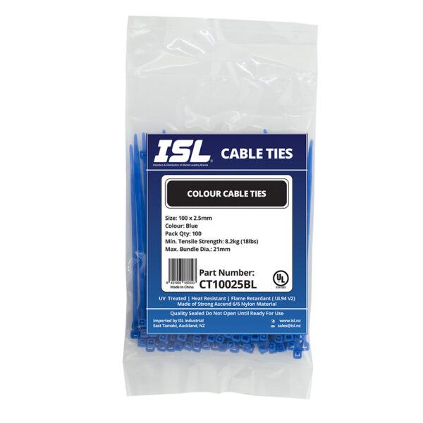 ISL 100 x 2.5mm Nylon Cable Tie - Blue - 100pk ISL 100 x 2.5mm Nylon Cable Tie - Blue - 100pk